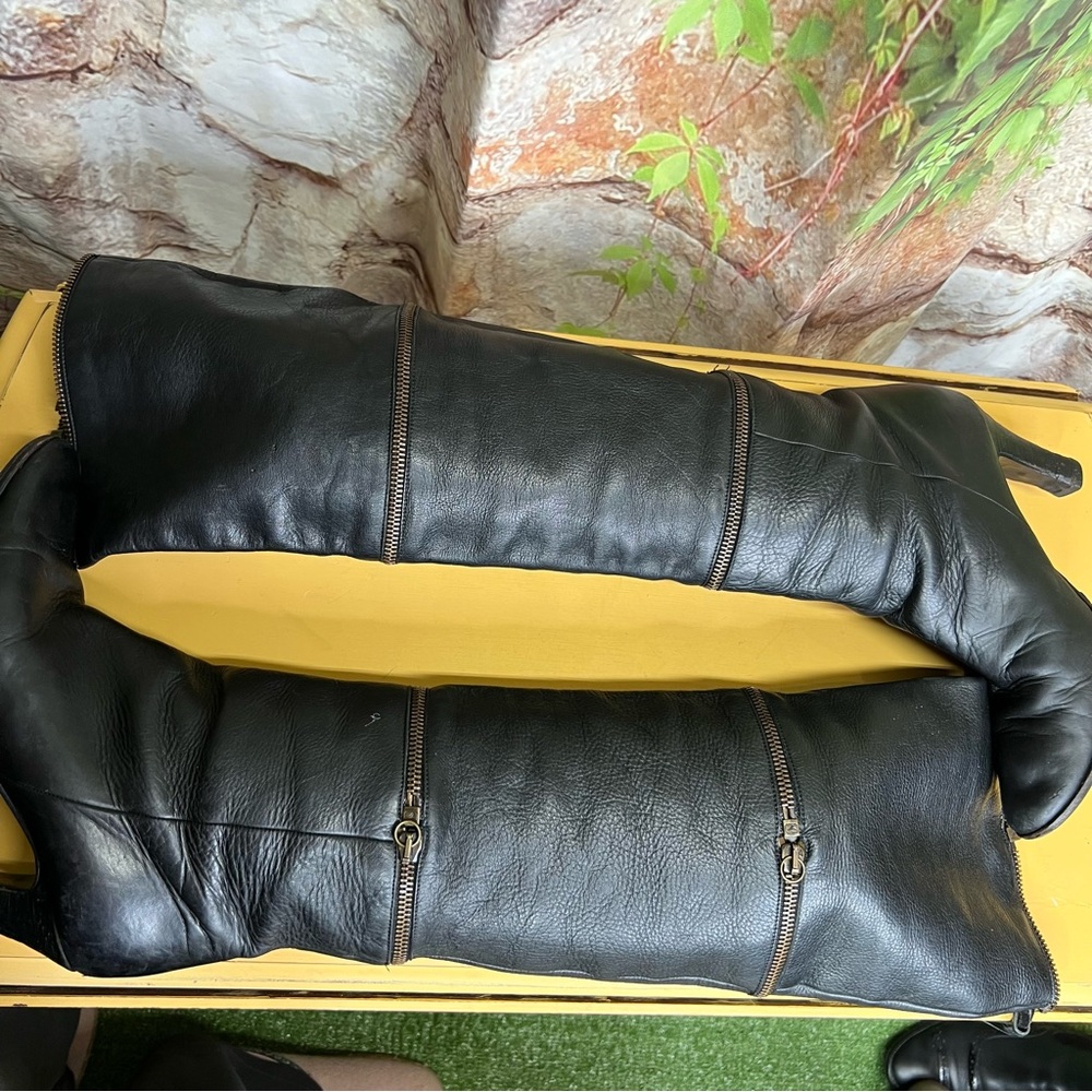 VINTAGE ALBERTA FERRETTI Triple Zip Lampo Black Leather Boots, 8B - Picture 4 of 15